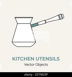 Cezve turkish coffee pot simple form vector illustration. Line illustration isolated logo icon cafe menu banner flayer. Stock Vector
