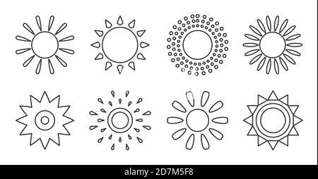 Contour sun icons set. Empty simple different shapes solar. Design logo ...