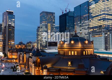 Tokyo Station view during the blue hour. Stock Photo