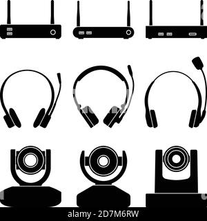 Equipment for conference systems and remote work. Silhouette vector Stock Vector