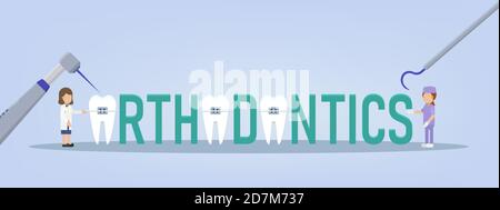 Orthodontics concept with orthodontist and assistant flat design vector illustration Stock Vector