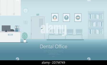 Dental clinic banner with dental office interior flat design vector illustration Stock Vector