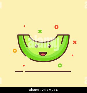 Melon cute mascot face emotion happy fruit with color flat cartoon outline style Stock Vector