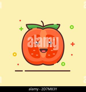 Tomato cute mascot face emotion happy fruit vegetable with color flat cartoon outline style Stock Vector
