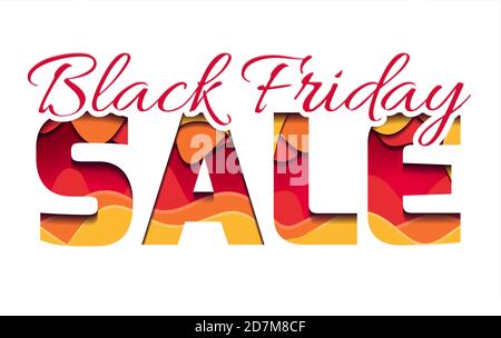 Black friday sale. Abstract layered paper cut on white background. Discount at the store. Special offer. Vector element for banners and your design. Stock Vector