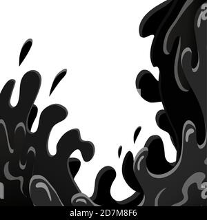 Vector flat illustration of pouring oil with splashes. Black gold. Streaming type of fuel. Vector element for for banners, articles and your design. Stock Vector