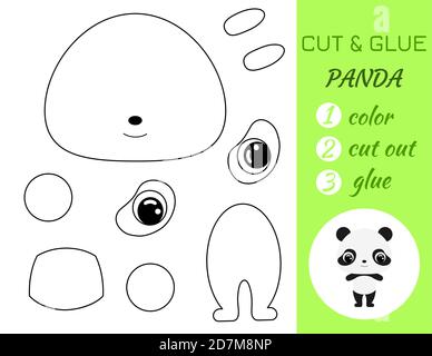 Coloring book cut and glue baby panda. Educational paper game for preschool children. Cut and Paste Worksheet. Color, cut parts and glue on paper.Cart Stock Vector