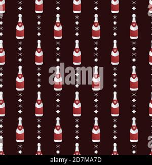 Christmas bottle of shampagne pattern. Silver red christmas vector illustration Stock Vector