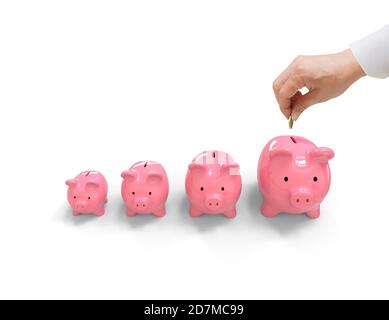 Coins Money wealth income saving with piggy bank concept with 3d rendering background. Stock Photo