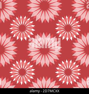 Radial abstract floral seamless vector pattern. Stylized flowers red white pink repeating background. Retro vintage style design for gift wrap, fabric Stock Vector
