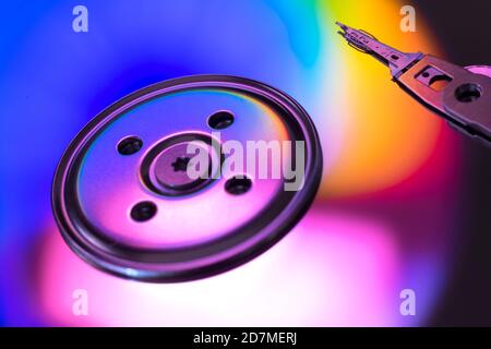 Hard Disc Drive view from the inside with reflections. Stock Photo