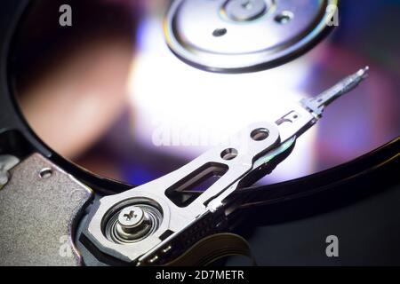 Hard Disc Drive view from the inside with reflections. Stock Photo