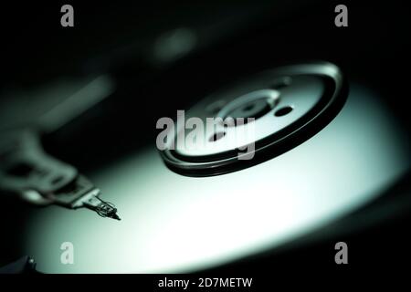 Hard Disc Drive view from the inside with reflections. Stock Photo