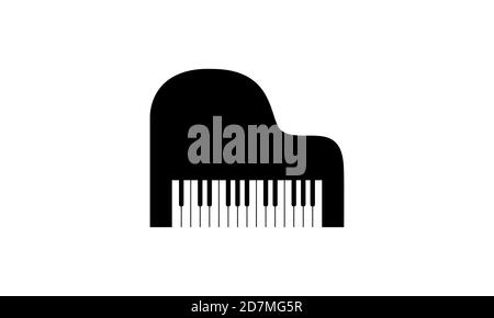 Blank black vector of a grand piano with cut out keys isolated against a white background. Graphic has blank empty copy space with room. Stock Vector
