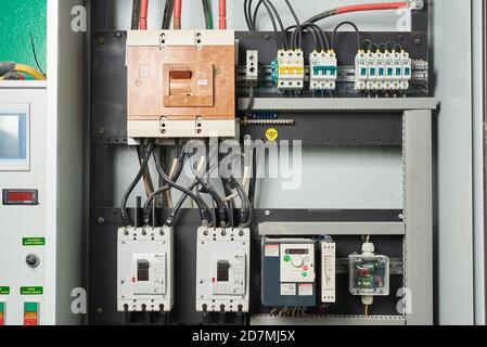 STARIY OSKOL, RUSSIA - MARCH 10, 2020: Electrical control panel for controlling equipment in the factory Stock Photo