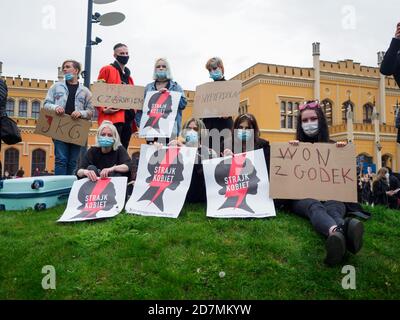 Wroclaw, Poland, 23 october 2020 - Protest of women in Polish city Wroclaw because Poland's top court rules a law banning abortions. Stock Photo