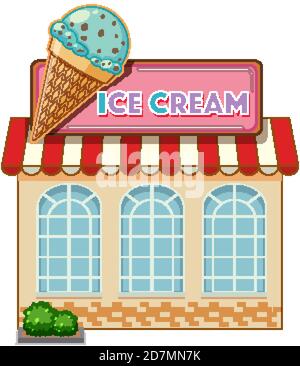 Ice cream cafe with big ice cream logo isolated illustration Stock Vector