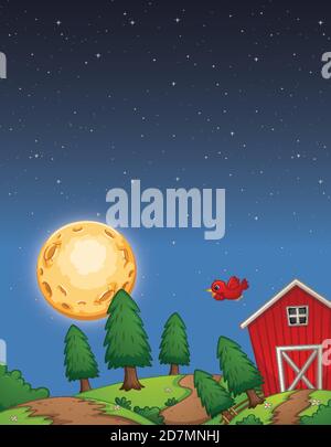 Empty farm scene with red barn and windmill illustration Stock Vector ...