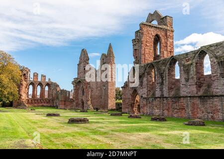 Arbroath Abbey, in the Scottish town of Arbroath, was founded in 1178 by King William the Lion for a group of Tironensian Benedictine monks from Kelso Stock Photo