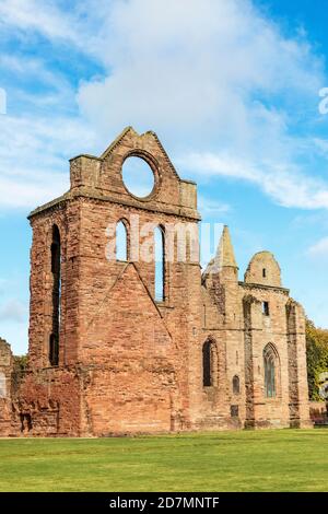 Arbroath Abbey, in the Scottish town of Arbroath, was founded in 1178 by King William the Lion for a group of Tironensian Benedictine monks from Kelso Stock Photo