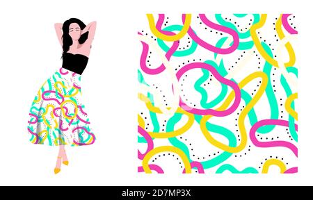 Print textile fabric design cool bright print seamless vector pattern. Stock Vector