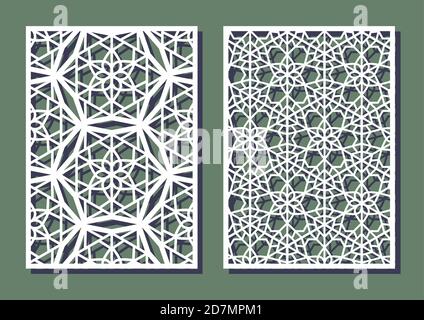 Snowflake in gexagon seamless pattern for laser cutting. Universal greeting card, laser cut panel. Vector illustration. Rectangle A4 Stock Vector