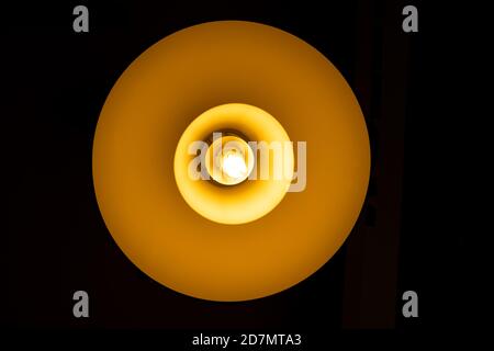 LED Fluorescent light on dark ceiling Stock Photo