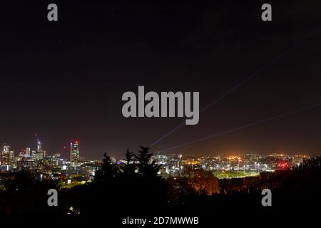 Leeds city at night viewed from Beeston Hill. Stock Photo