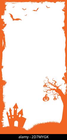 The vertical orange and white Halloween background with grunge border ...