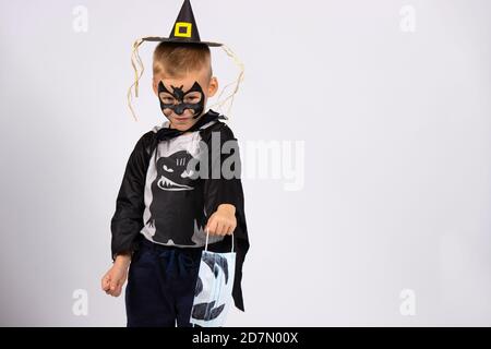 Happy but unusual halloween. The pandemic and prohibitions are taking away childhood from children Stock Photo