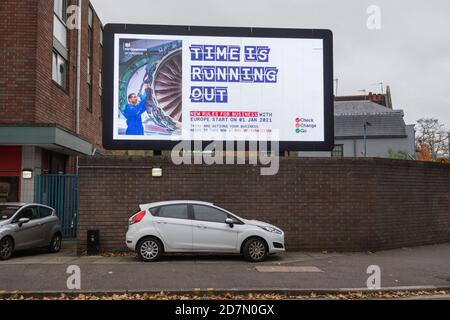 London, England, UK. 24 October 2020.  HM Government, Time Is Running Out electronic billboard advert © Benjamin John Stock Photo