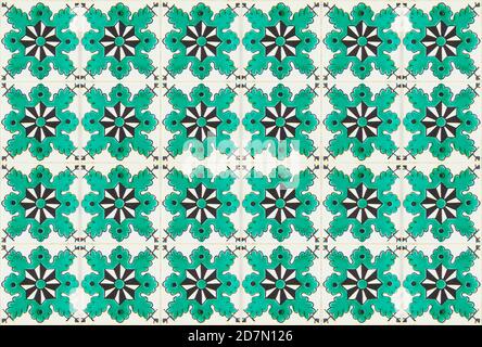 Vintage geometric tiles texture background. Retro old tiles mosaic, seamless turquoise design. Stock Photo