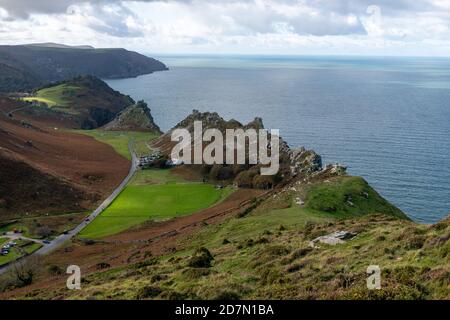 View from Hollerday Hill  of the Valley Of The Rocks in Exmoor National Park Stock Photo