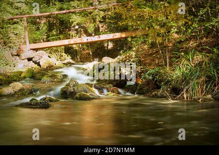 bridge over small cascade in CHeile Nerei Beusnita National Park Stock Photo