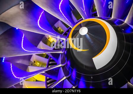 aircraft engine blades at a technical exhibition Stock Photo