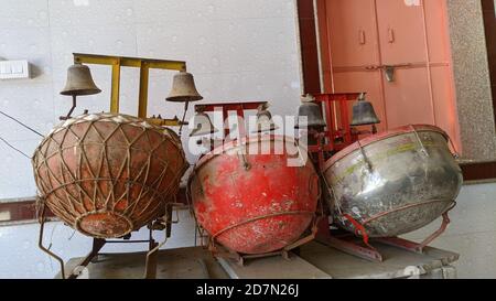 Indian Traditional Classical Musical Instruments which consists of Tabla and Harmonium. Ethnic musical instrument tabla in the interior of the chill-o Stock Photo