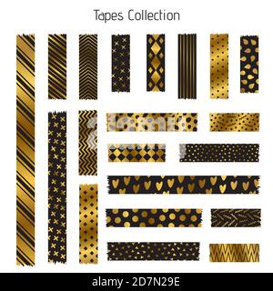 Black and golden tapes vector of collection. Illustration of tape black and yellow pattern Stock Vector