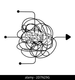 Confused process, chaos line symbol. Finding a way out, teamwork or brainstorming vector concept. Chaos confusion business complicated, chaotic confused illustration Stock Vector