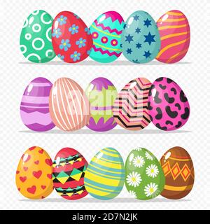 Coloring easter eggs vector isolated on transparent background. Illustration of egg decoration for easter holiday Stock Vector