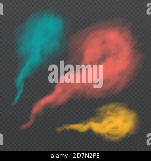 Color smoke bomb vector isolated on transparent background. Illustration of color smoke, abstract chemical flow mix air Stock Vector