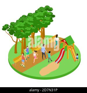 People have relax in park vector isometric concept. Outdoor park, activity people illustration Stock Vector