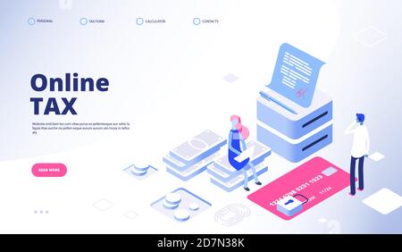 Tax payment landing page. Online tax vector web banner template. Payment electronic tax service illustration, electronic billing Stock Vector