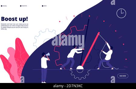 Investment landing page. Boost your business new finance accounting technology. Easy money transaction with quick access vector design. Illustration boost up company finance progress Stock Vector