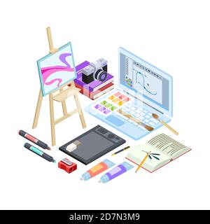 Paint art tools. Artistic supplies, painting and drawing materials