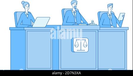 Court of justice. Law court defendant proceed crime prosecutor courthouse justice criminal courtroom judiciary vector concept. Illustration of justice law, court legal, courthouse with judge Stock Vector