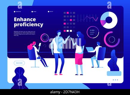 Online education landing. Enhance skill learning laptop ebook service internet study graduation development course web vector page. Illustration of education new skill and experience Stock Vector