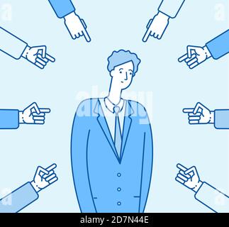 Bullying at work. Adult man victim harassment angry aggressive coworkers. Failure unhappy person attacked office. Blame vector concept. Illustration of harassment, victim adult, unhappy and sad Stock Vector