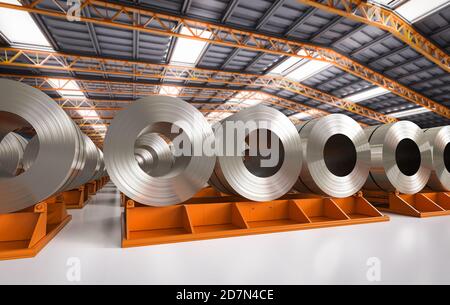 3d rendering roll of steel sheets in factory Stock Photo - Alamy