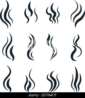 Smell symbols. Heating pictograms, cooking steam warm aroma smells stinks mark, steaming vapour smoke, odour stench vector icons. Illustration of smell fume and scent, line evaporation Stock Vector