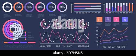 Infographic dashboard. Vector interface presentation elements set. Illustration of dashboard interface presentation, infographic and statistic Stock Vector